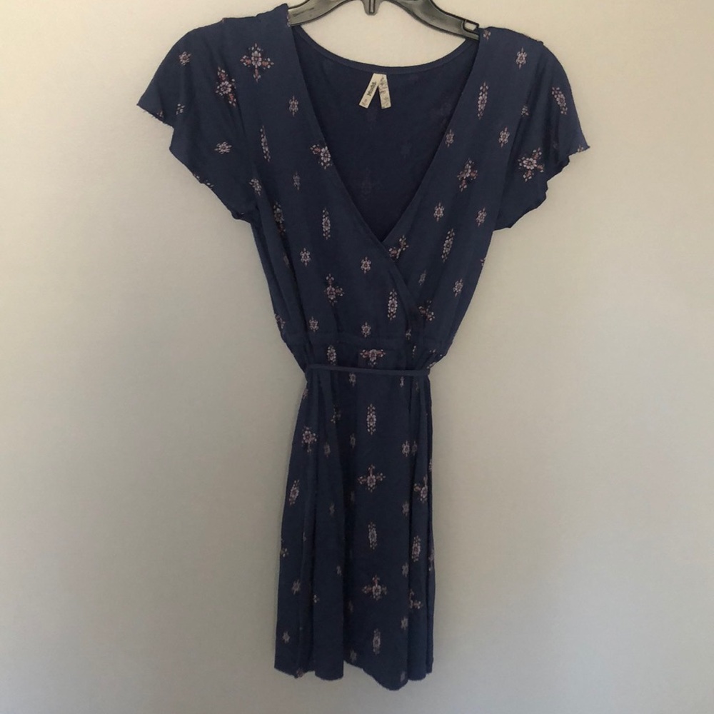 floral wrap front mini dress